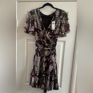 Lauren Ralph Lauren Georgette Belted Floral Dress, Brown/Multicolor, Size 2‎